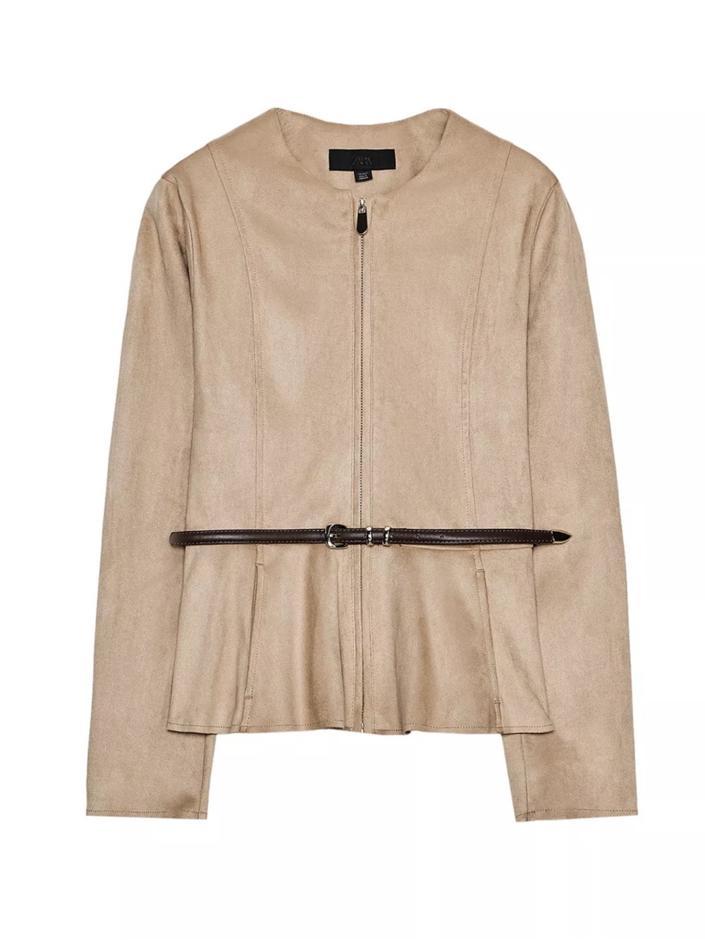 Zara faux suede camel jacket with belt - NWT! Size SMALL